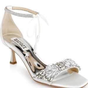 Badgley Mischka Silver and White Embellished Heels satin